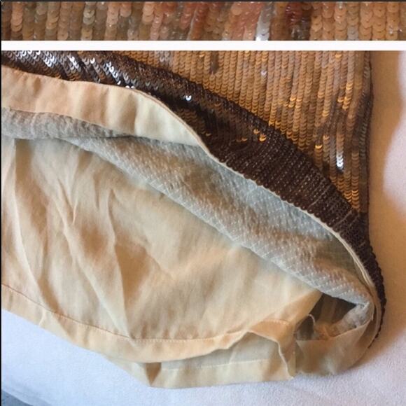 NEW HAUTE HIPPIE Cream Tan Brown Pink Silk Sequin Sparkle Bellini Mini Skirt M - Picture 7 of 8